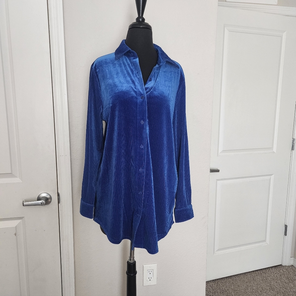 Women's Blue Corduroy Button-Up Shirt